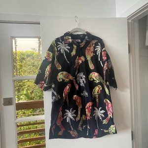 Rum Reggae Parrot and Palm Tree Cabana Shirt, Short-Sleeve, Button-Up, Size‎ Lar